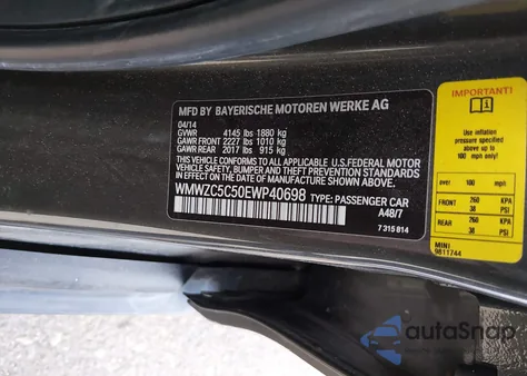 2014 Mini Countryman Cooper S z USA, uszkodzony, nr VIN WMWZC5C50EWP40698